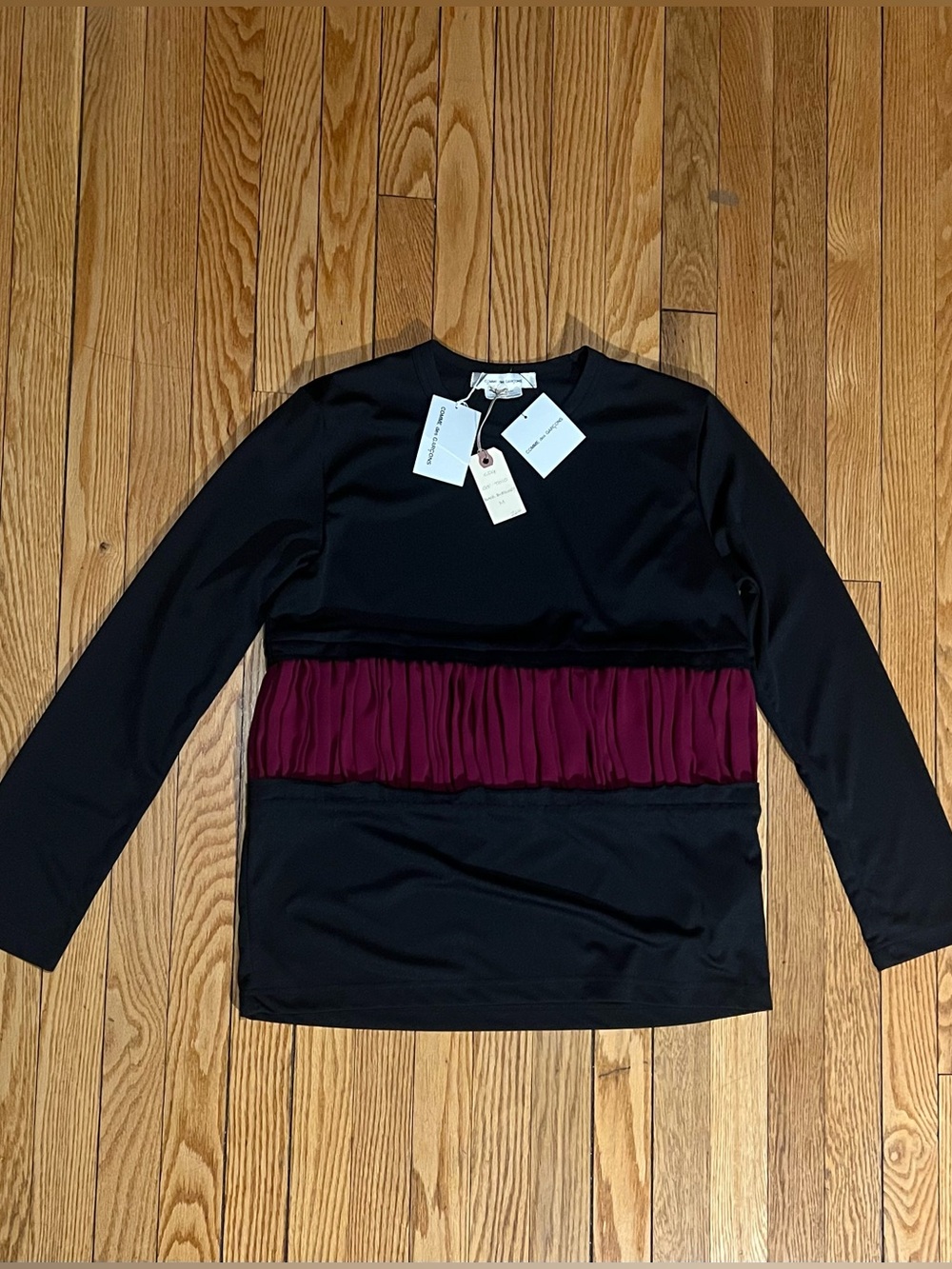 Comme des Garcons Black Long-Sleeve Top with Burgundy Waistband